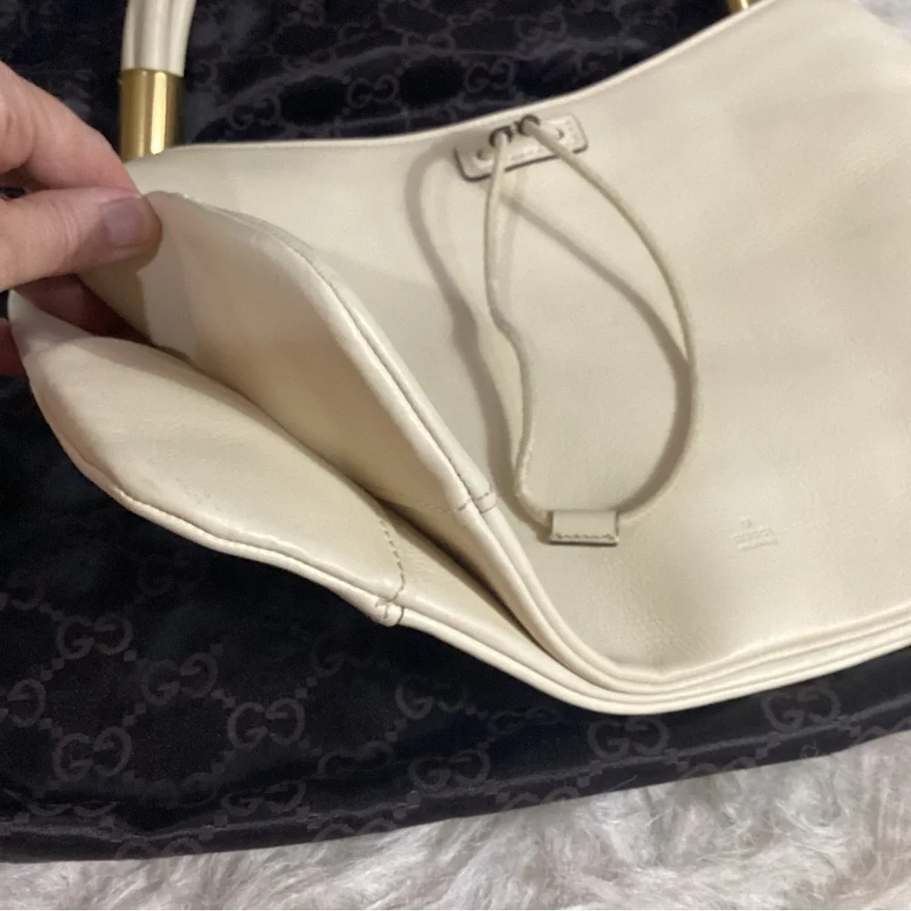 GUCCI Cream Calf Skin Leather Drawstring Hobo Shoulder Bag 109147